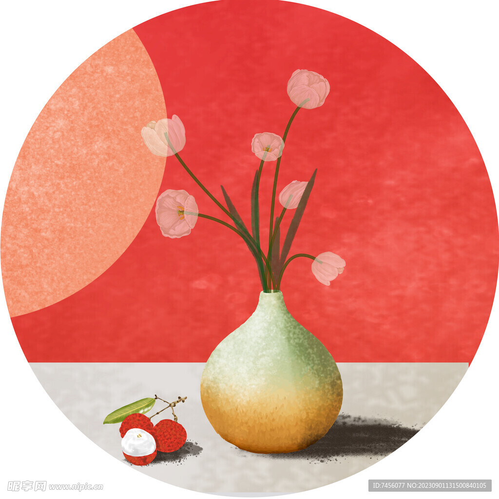 静物花卉花瓶圆形挂画装饰画