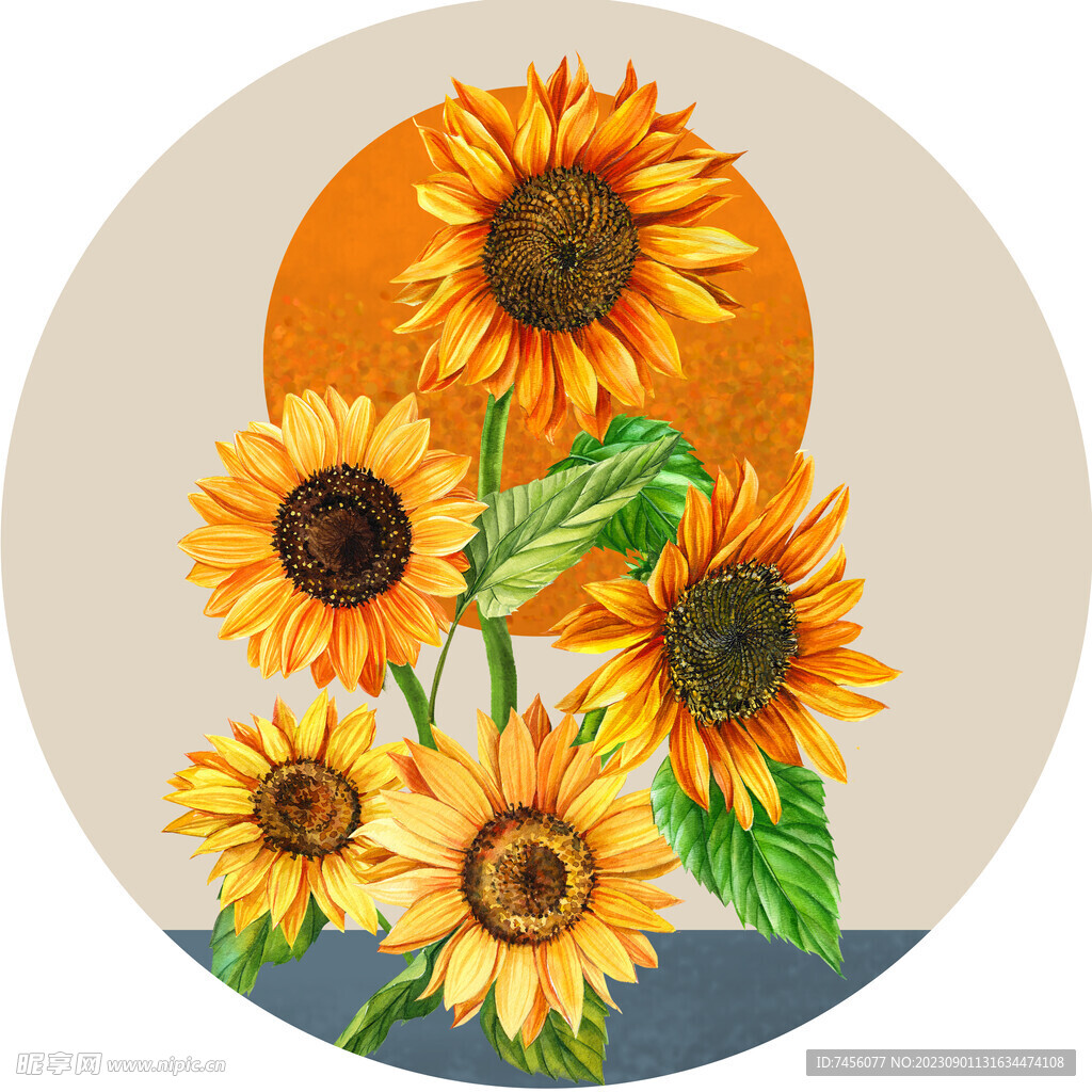 高清向日葵水彩油画