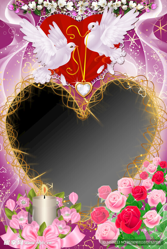 竖版紫色相框模版