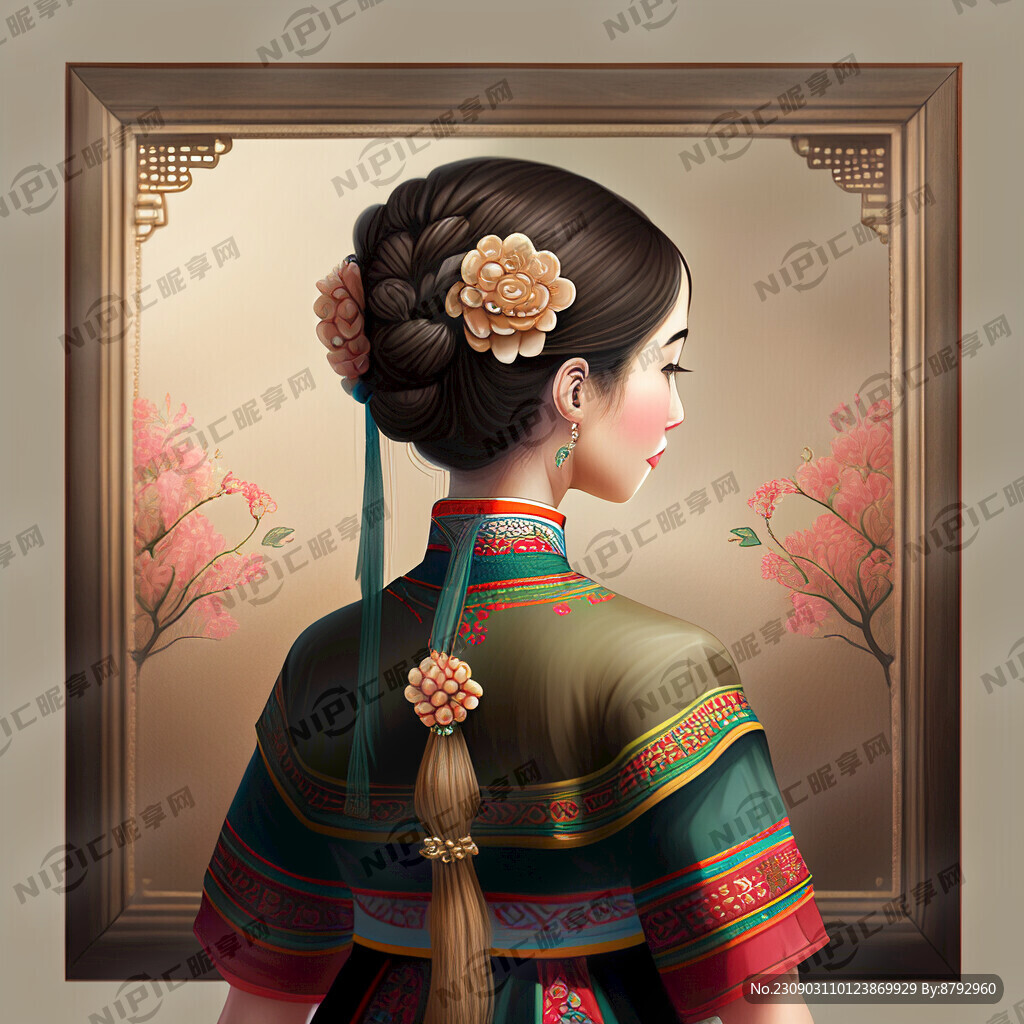 核桃民族服饰姑娘背个框