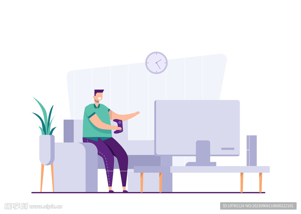  紫色调扁平风格的人物活动场景