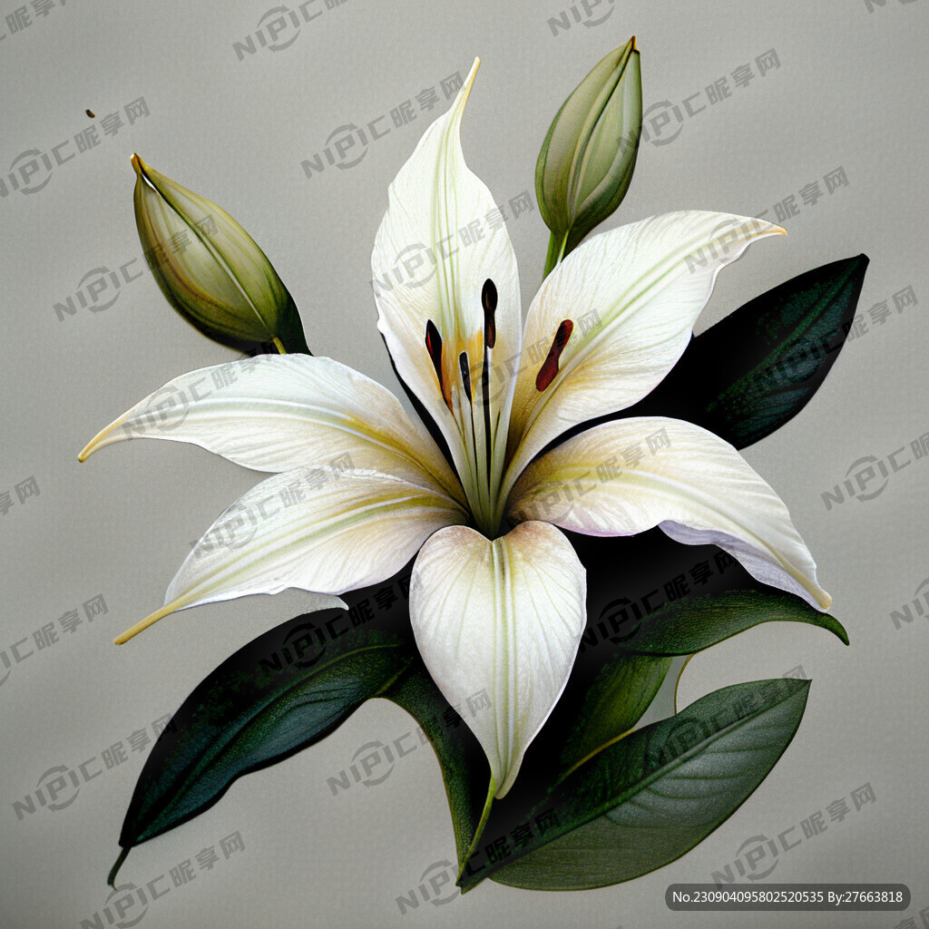 百合花的花瓣和花叶手绘