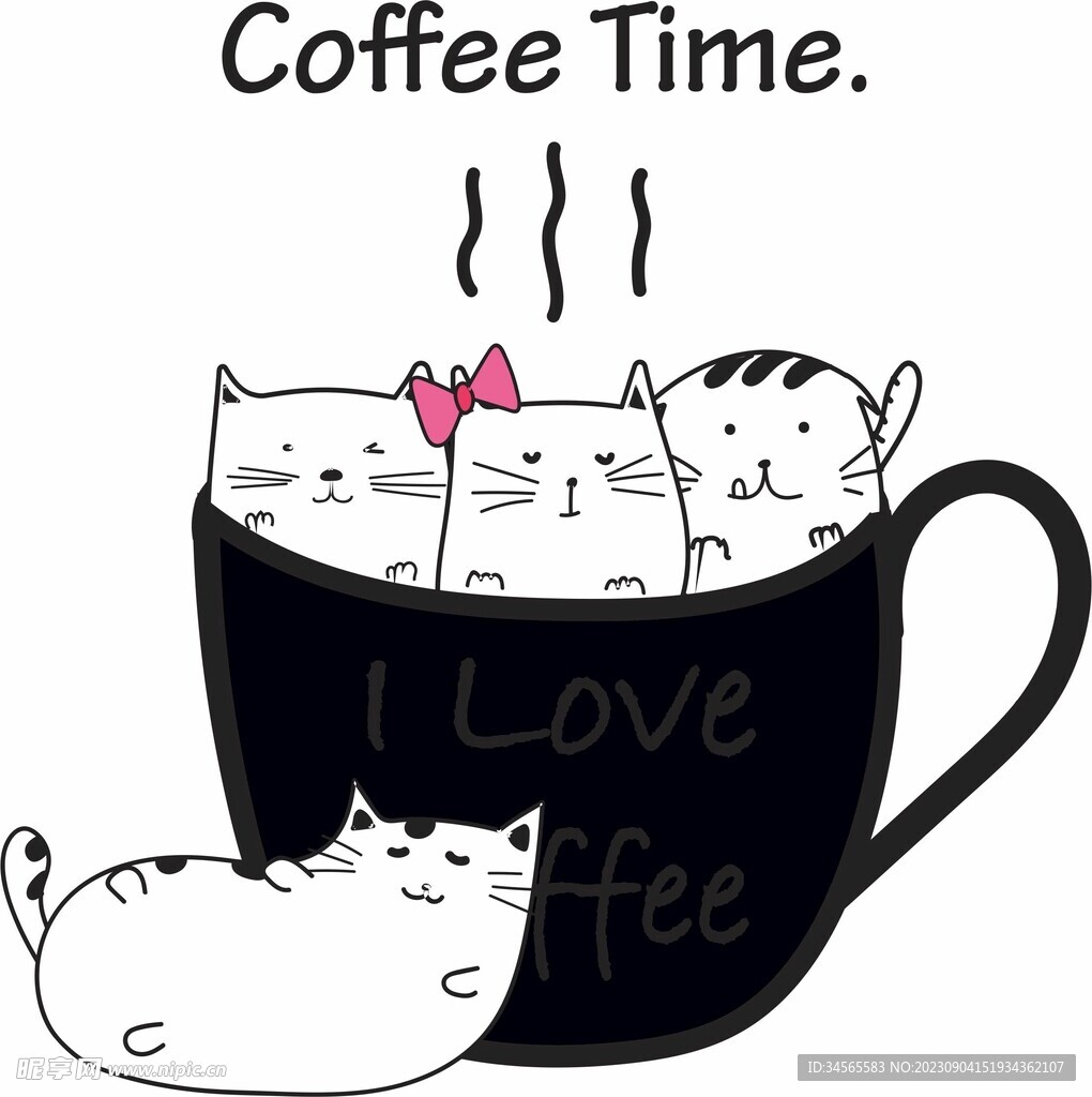 猫咪简笔画粉红色蝴蝶结