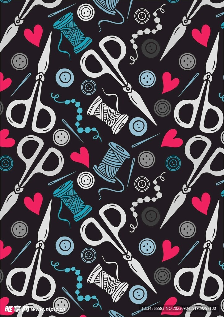 针线纽扣剪刀面料印花