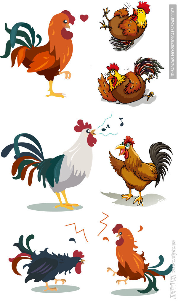 公鸡手绘插画元素合集大全