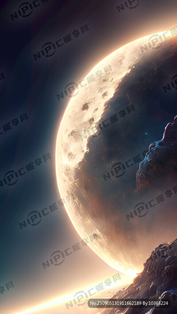 仰视月亮 科幻 三维效果