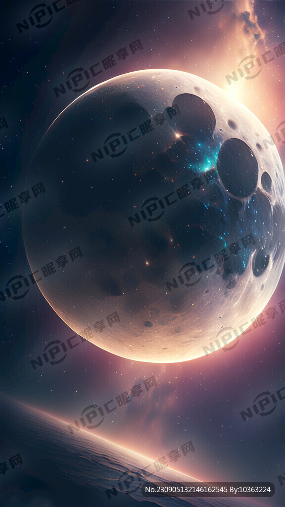 仰视头顶的月亮 星空 科幻