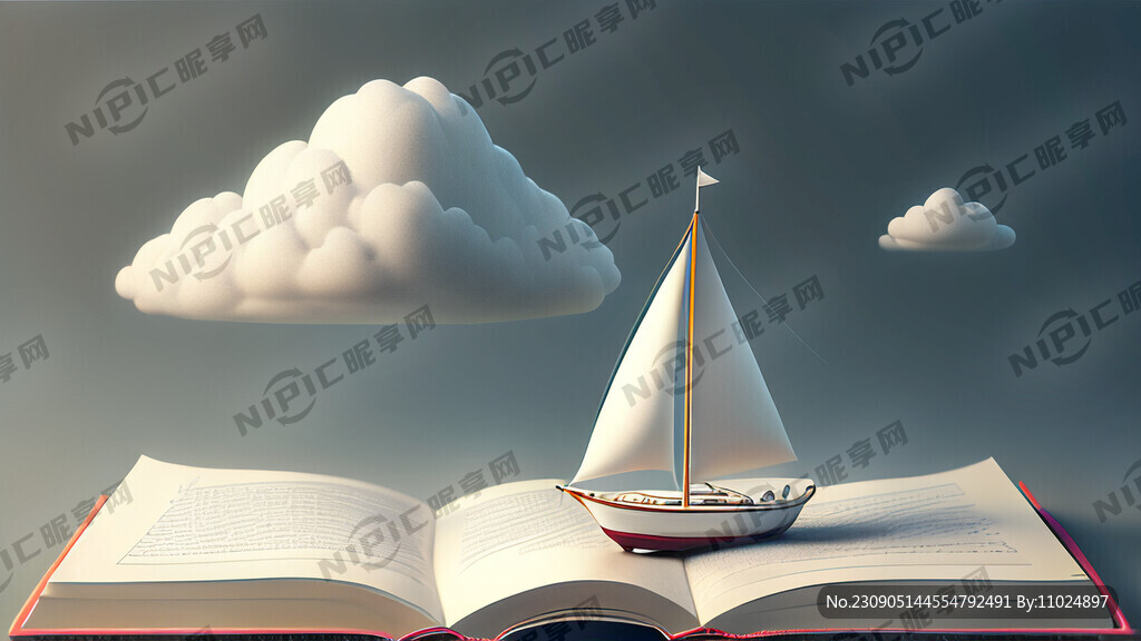 一只白色的小帆船 遨游在书里