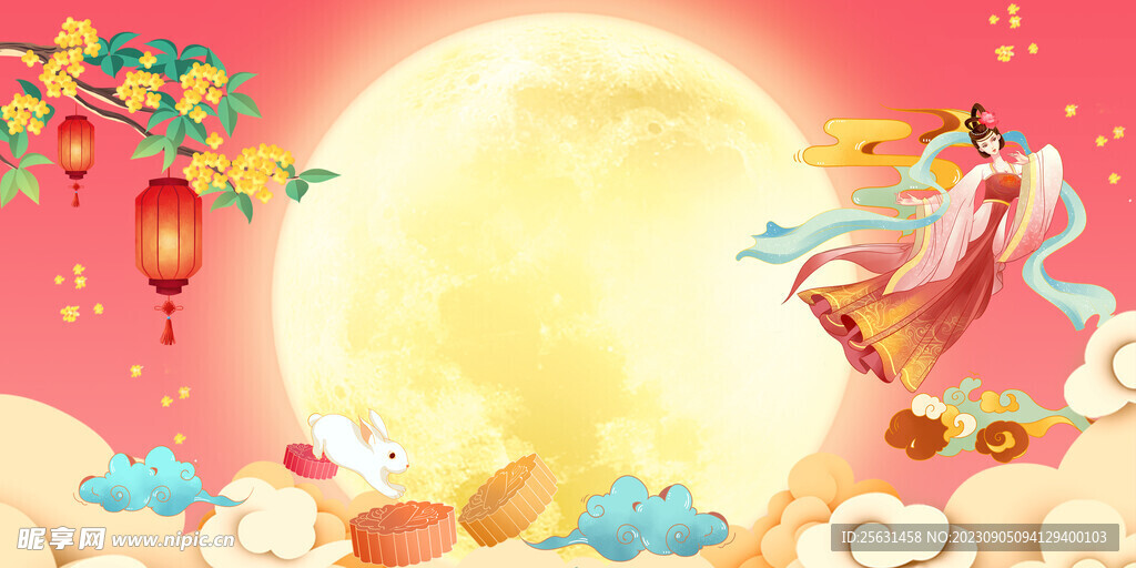 国潮中秋节背景