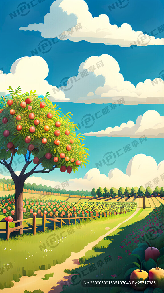 果园农场土地蓝天白云丰收