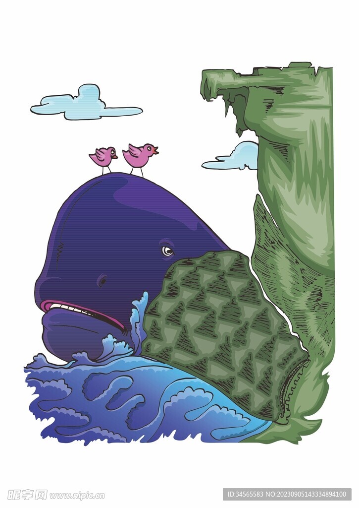 悬崖边 大海 鲸鱼 小鸟