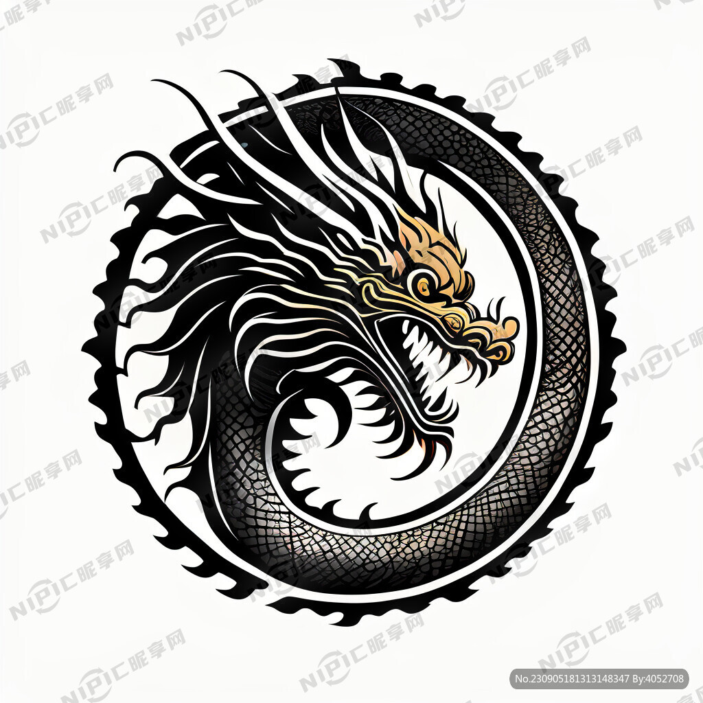 龙的标志 简单线条 黑白色