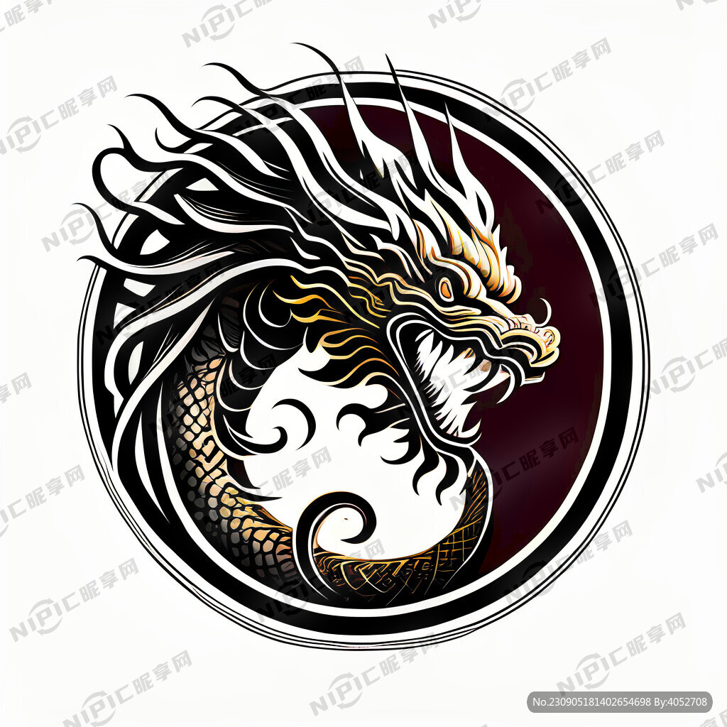 龙的标志 简单线条 黑白色