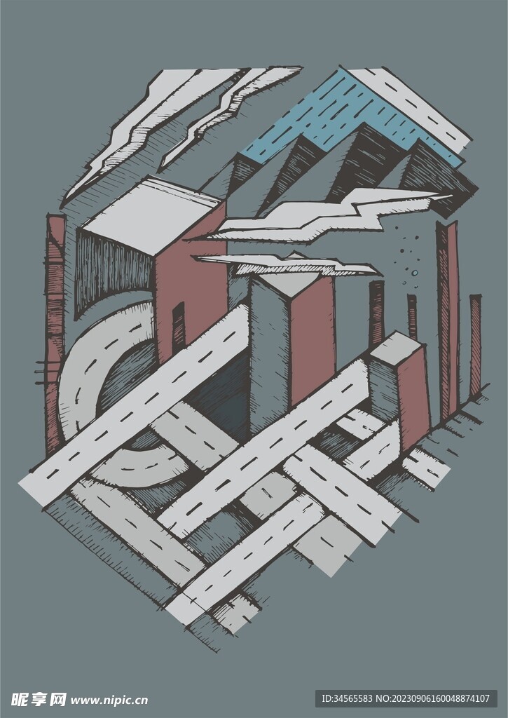 错综复杂 道路重叠 抽象建筑