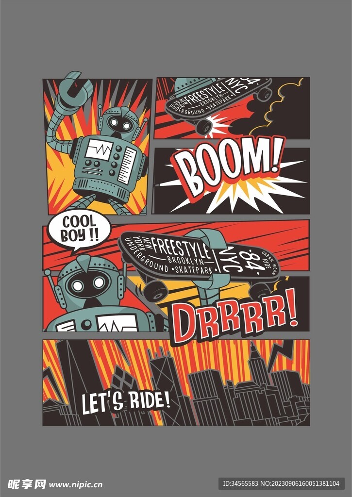机器人连环画 滑板