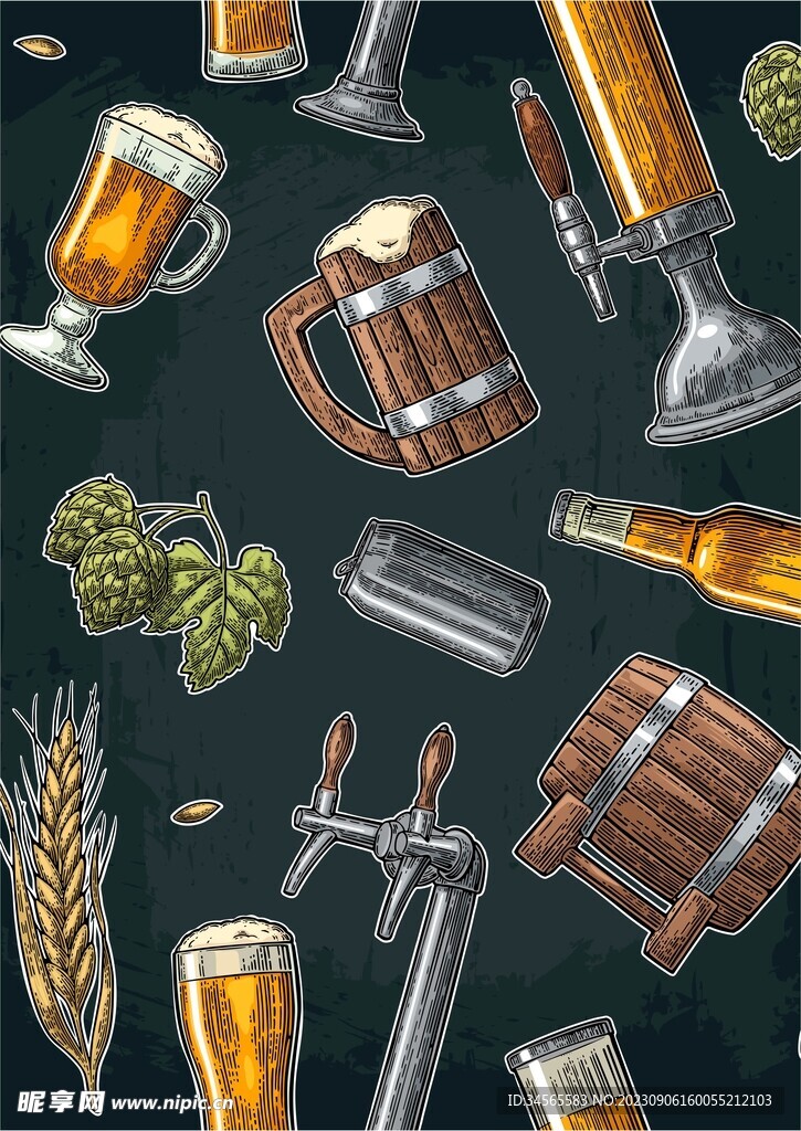 啤酒节元素 木桶 小麦
