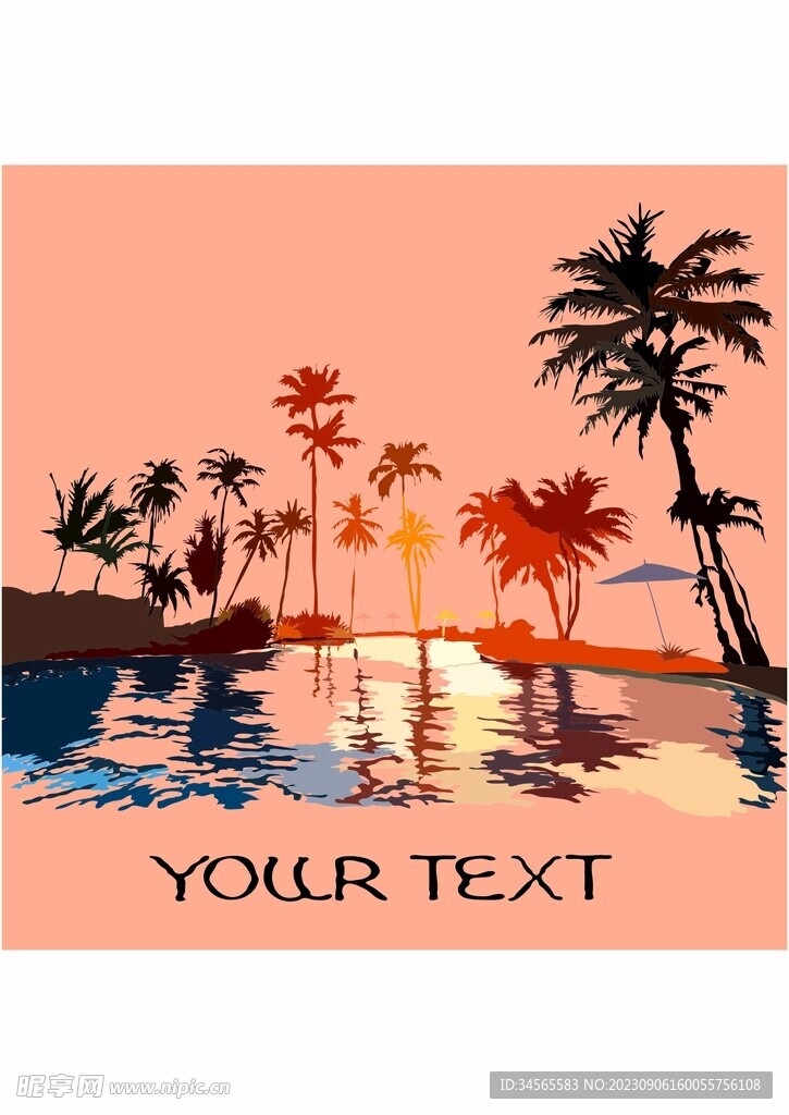 热带风景 落日 椰树湖泊