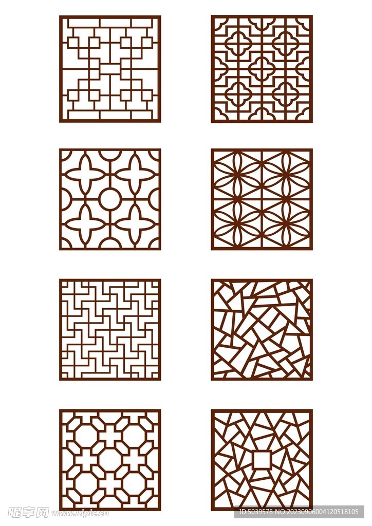 方形门窗雕花矢量图