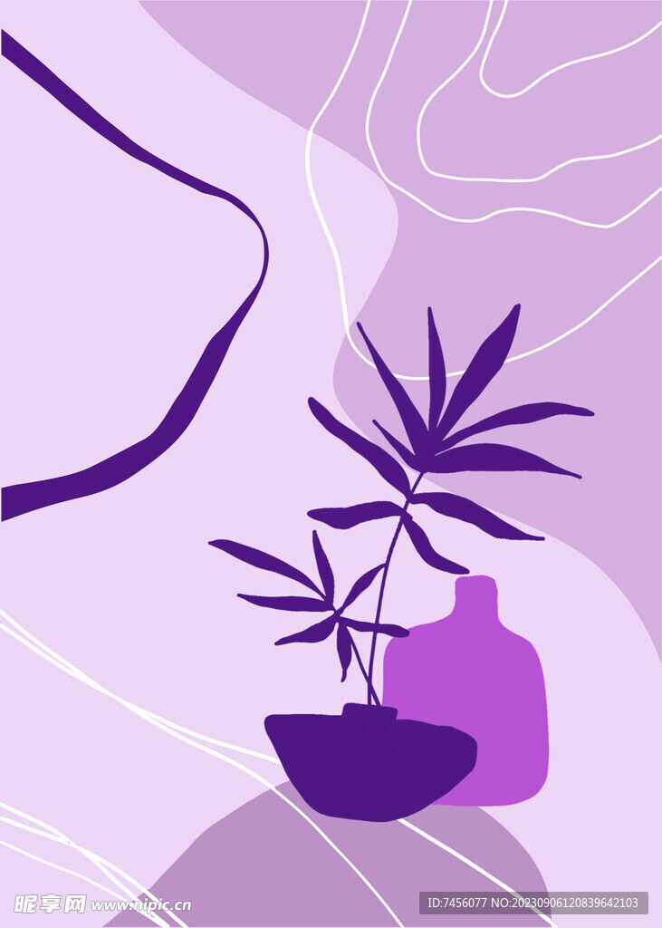 简约静物花瓶绿植挂画装饰画