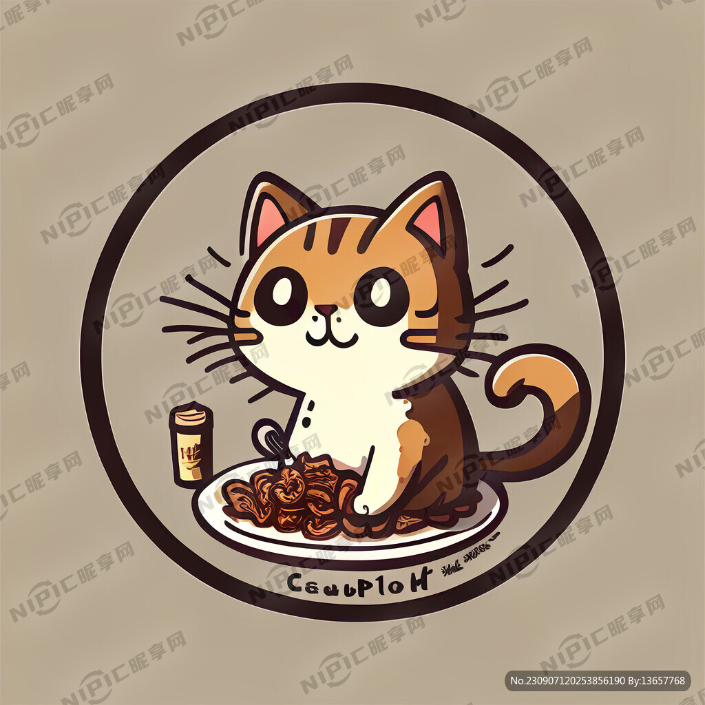 卡通画 猫 标识 零食 简笔画