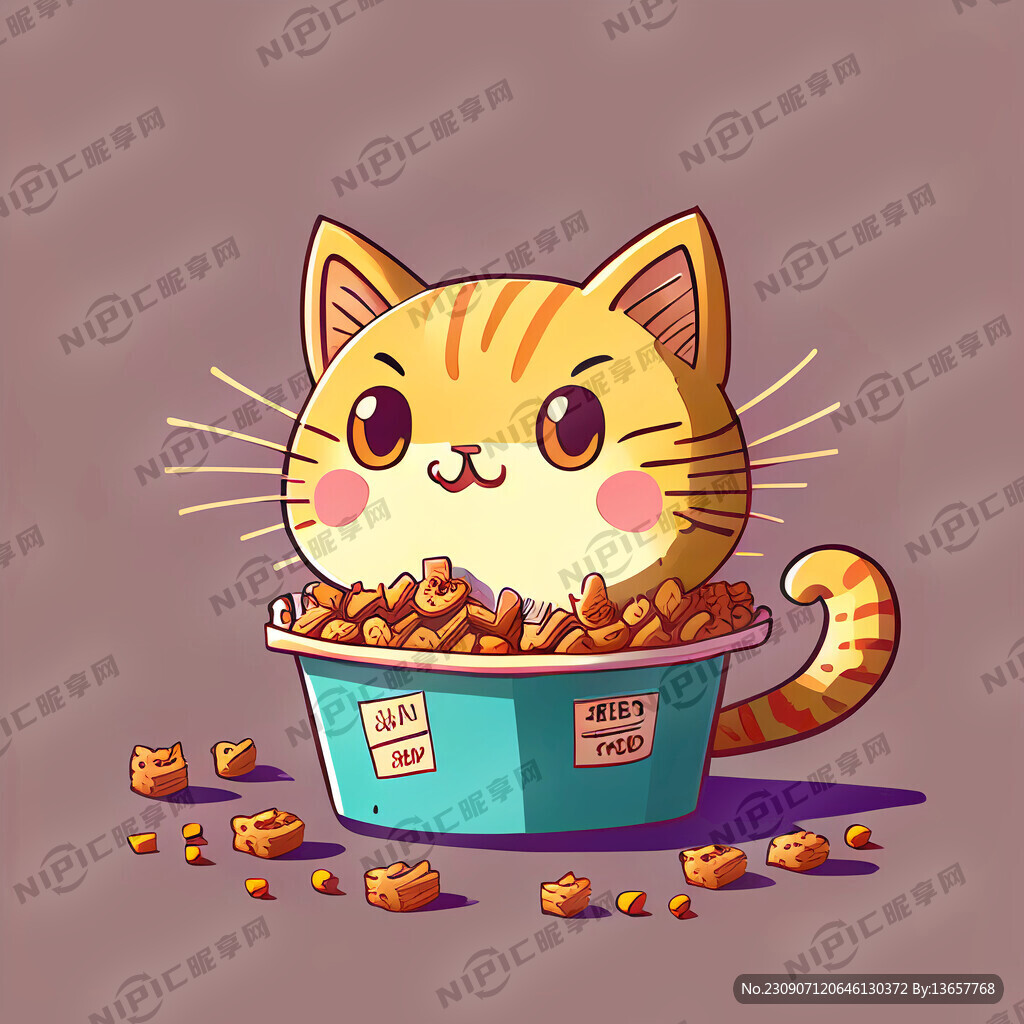 卡通画 猫 零食 简笔画 高清
