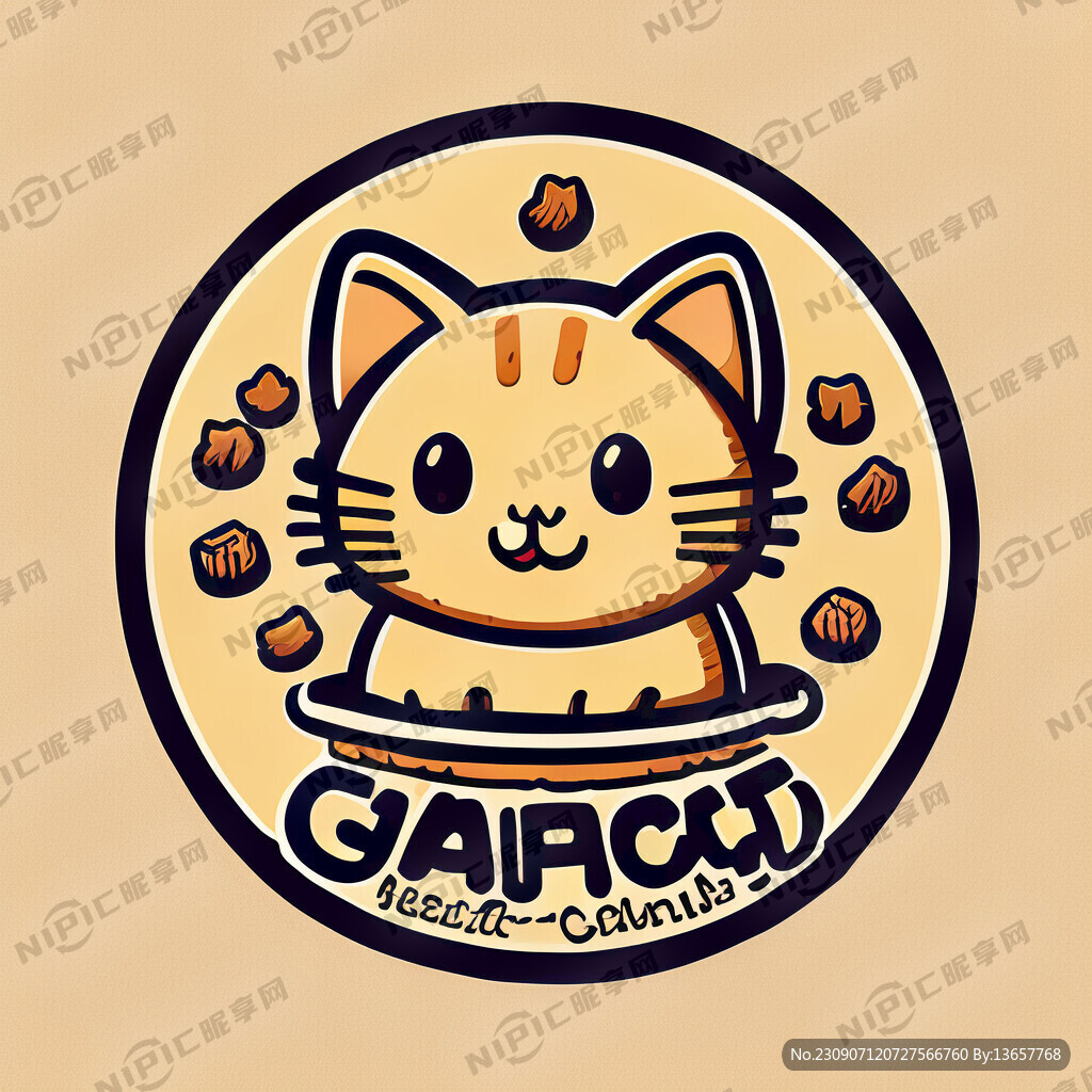 卡通画 猫 标识 零食 简笔画