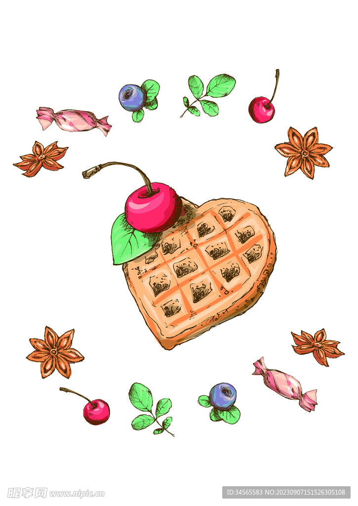 下午茶 糖果 樱桃华夫饼