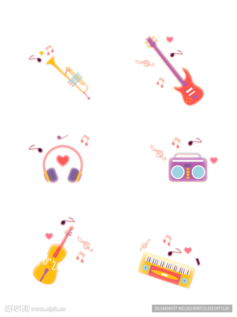 乐器插画吉他 收音机