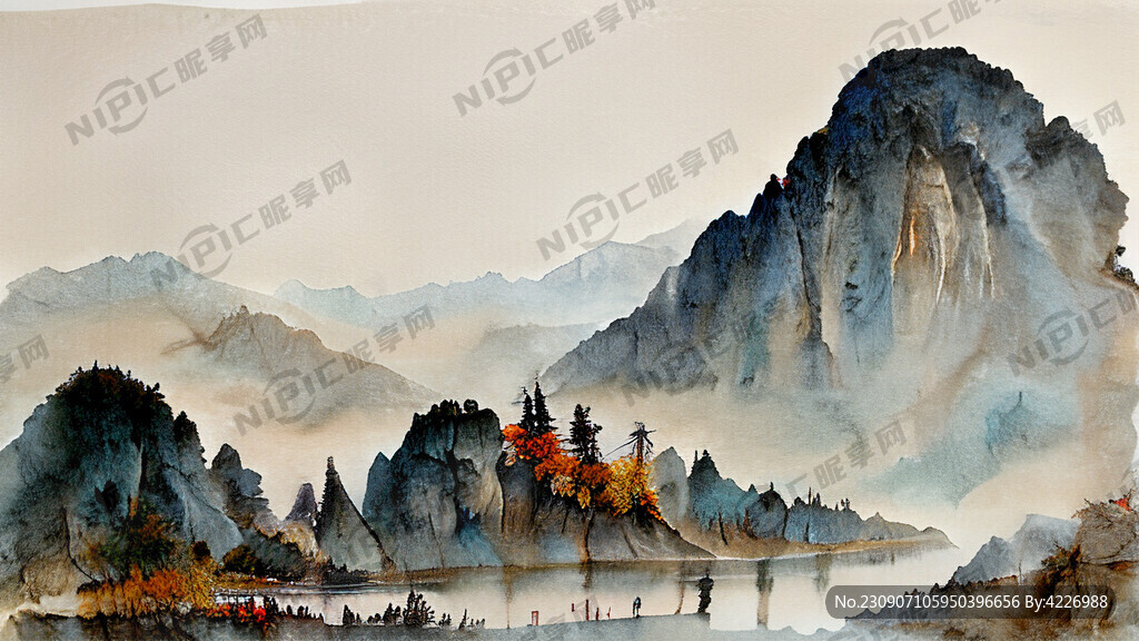 山水 湖面 中秋国庆 国潮风