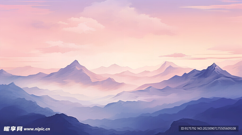 早晚水彩山水背景图