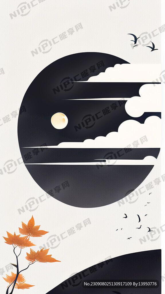 简约中秋背景 白色底色白色背景