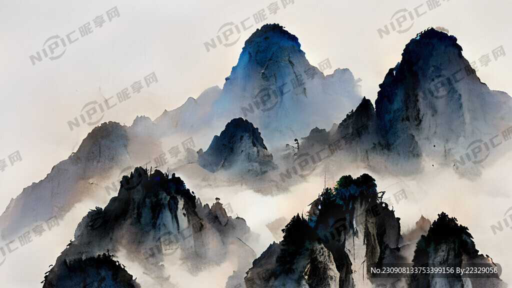 中式风景清晨深山中飘渺的薄雾明