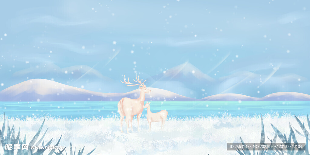 麋鹿冬天山水背景