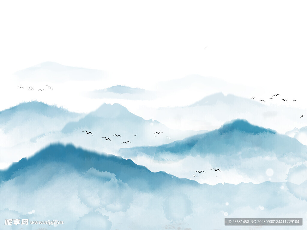 远山飞鸟山水画背景