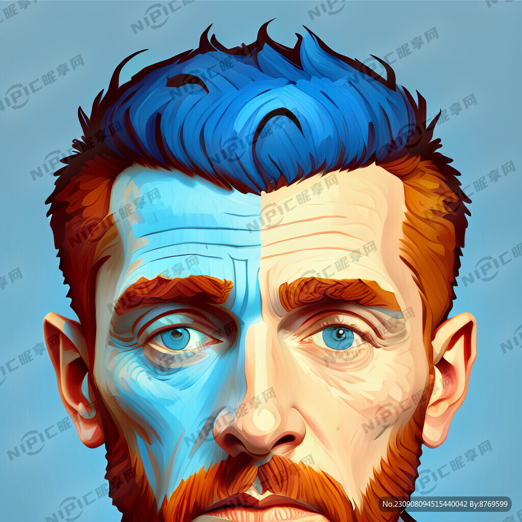梵高头像卡通版蓝色系