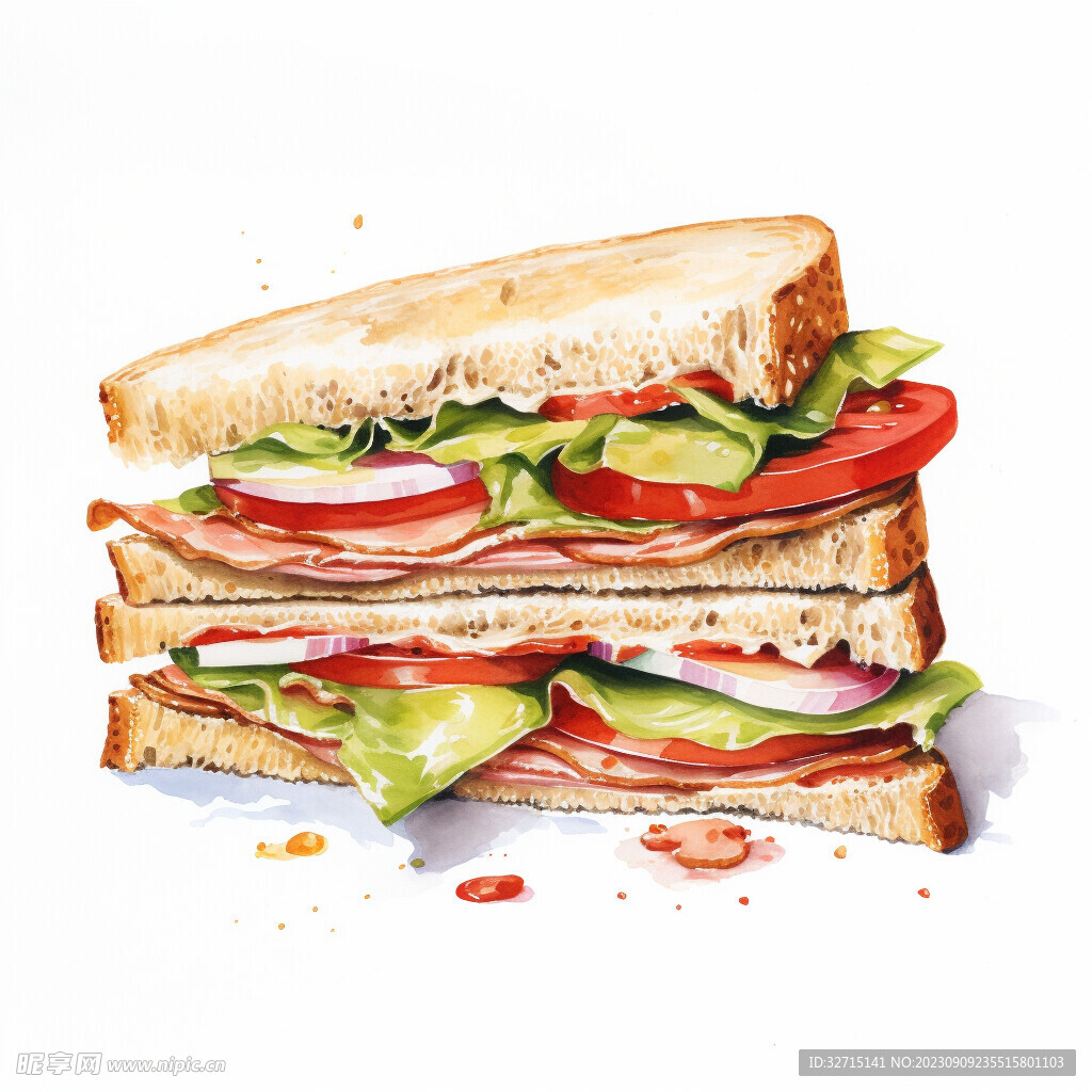 水彩手绘三明治高清