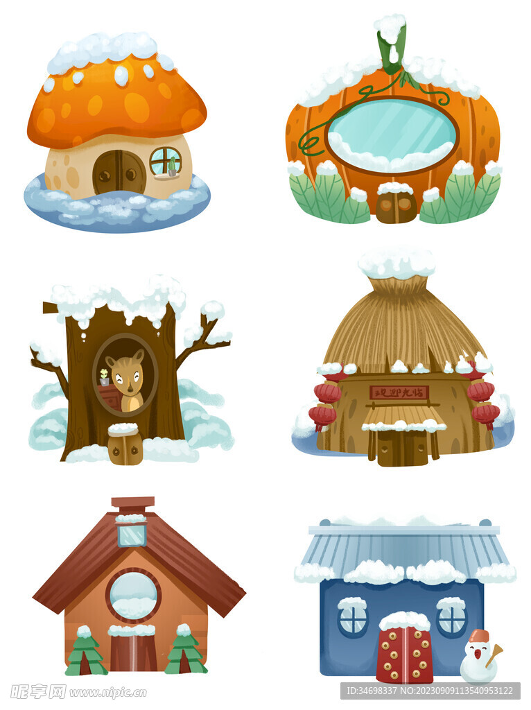 卡通儿童冬房子楼房城堡圣诞屋