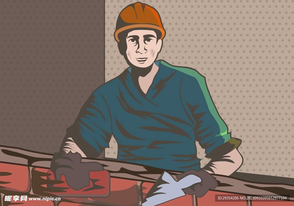 矢量卡通建筑工人施工插画图片