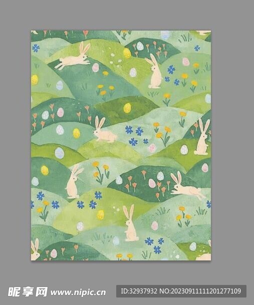 水彩兔子 数码印花