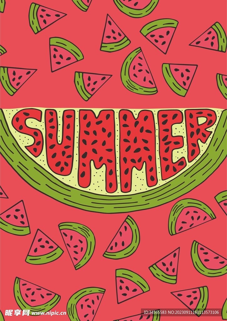 西瓜夏日背景 字母水果组合