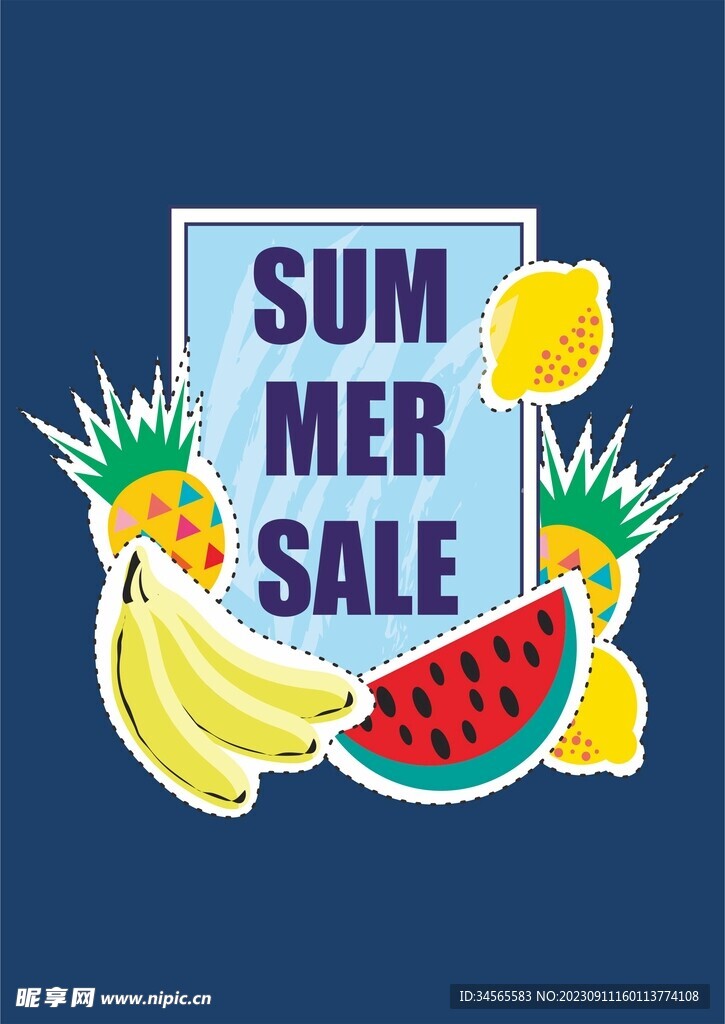夏日水果 柠檬西瓜菠萝 香蕉