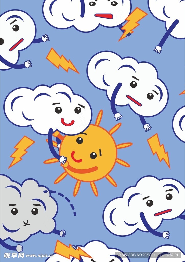 云朵闪电太阳 卡通拟人元素