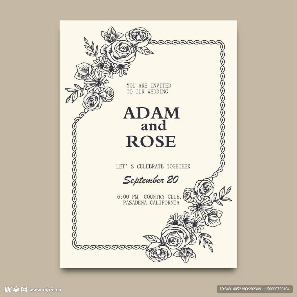 花卉婚礼请柬模板花卉边框