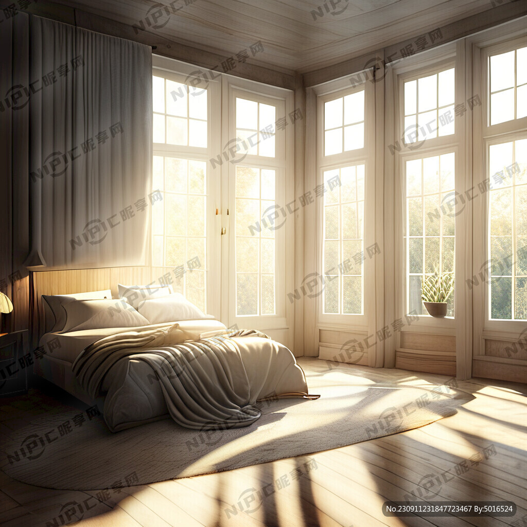 卧室 木地板 床边有地毯