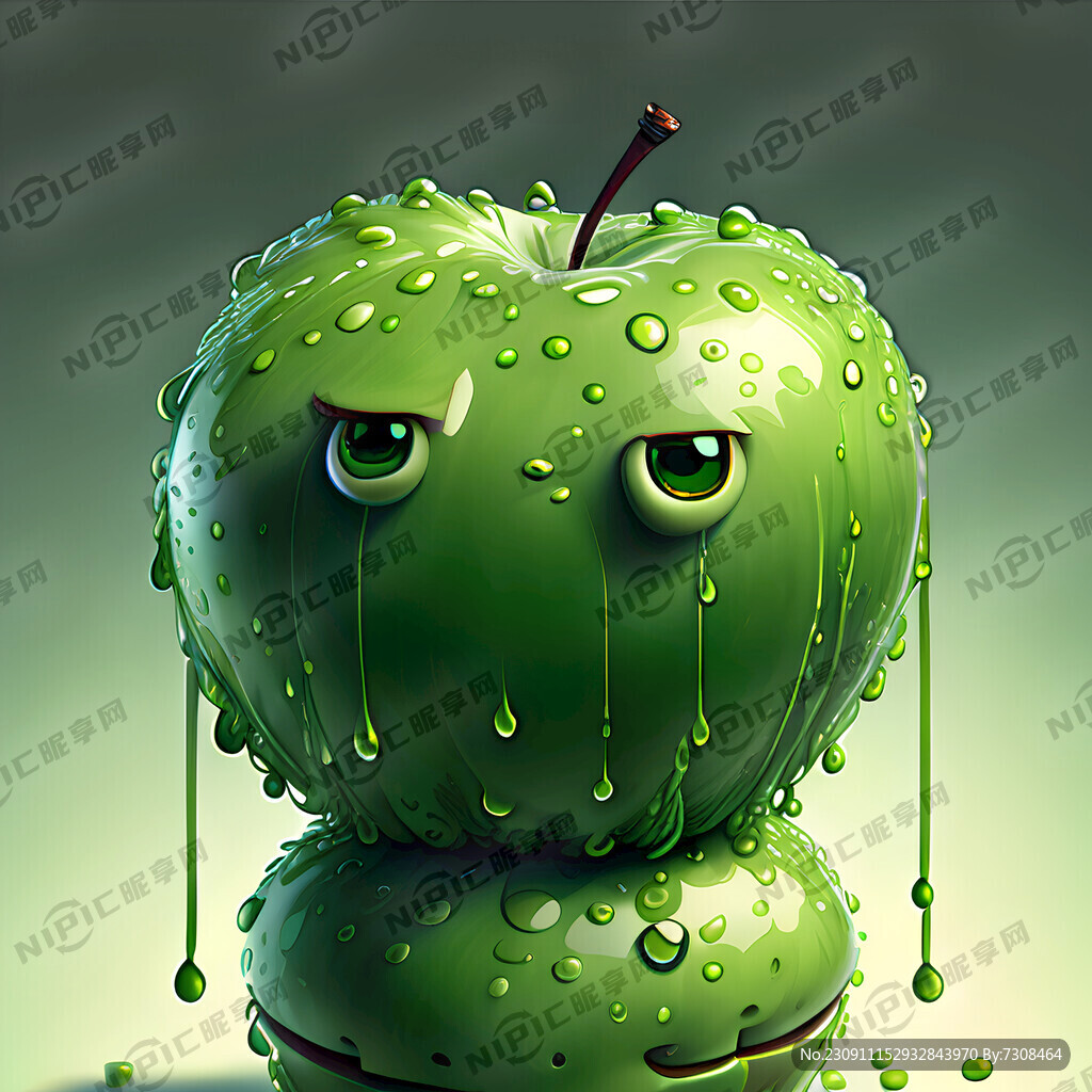 一堆粘满水珠的青苹果