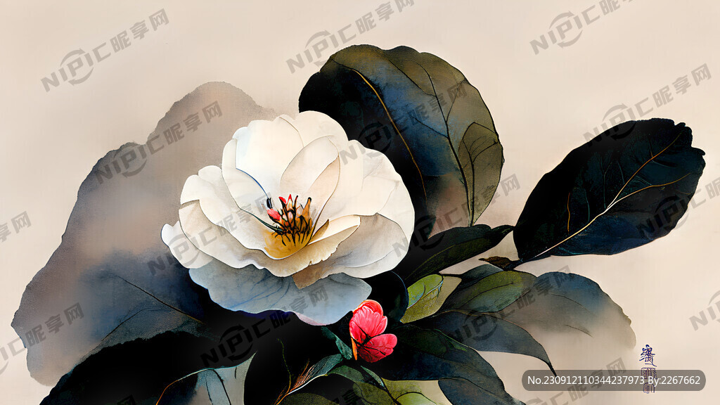 山茶籽山茶花中国风唯美