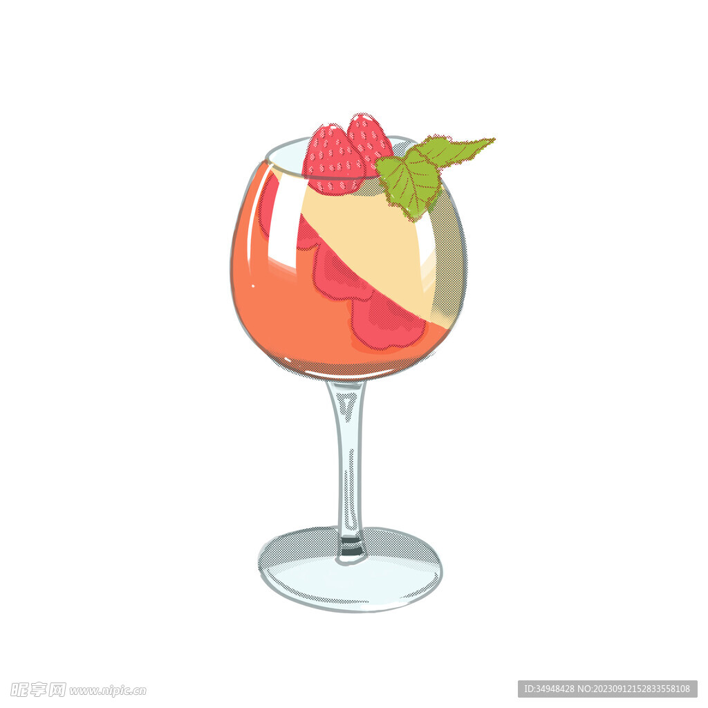 草莓奶冻餐后甜点插画分层