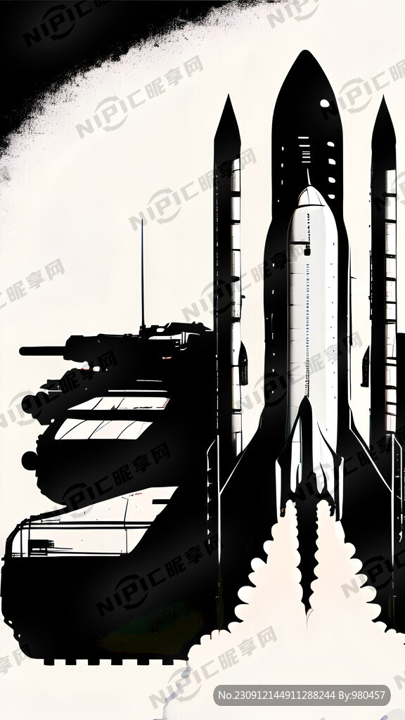 长征二号运载火箭 黑白剪影