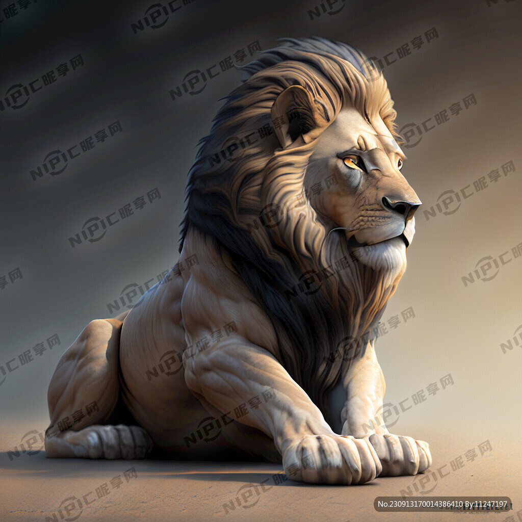 超写实狮子侧坐像