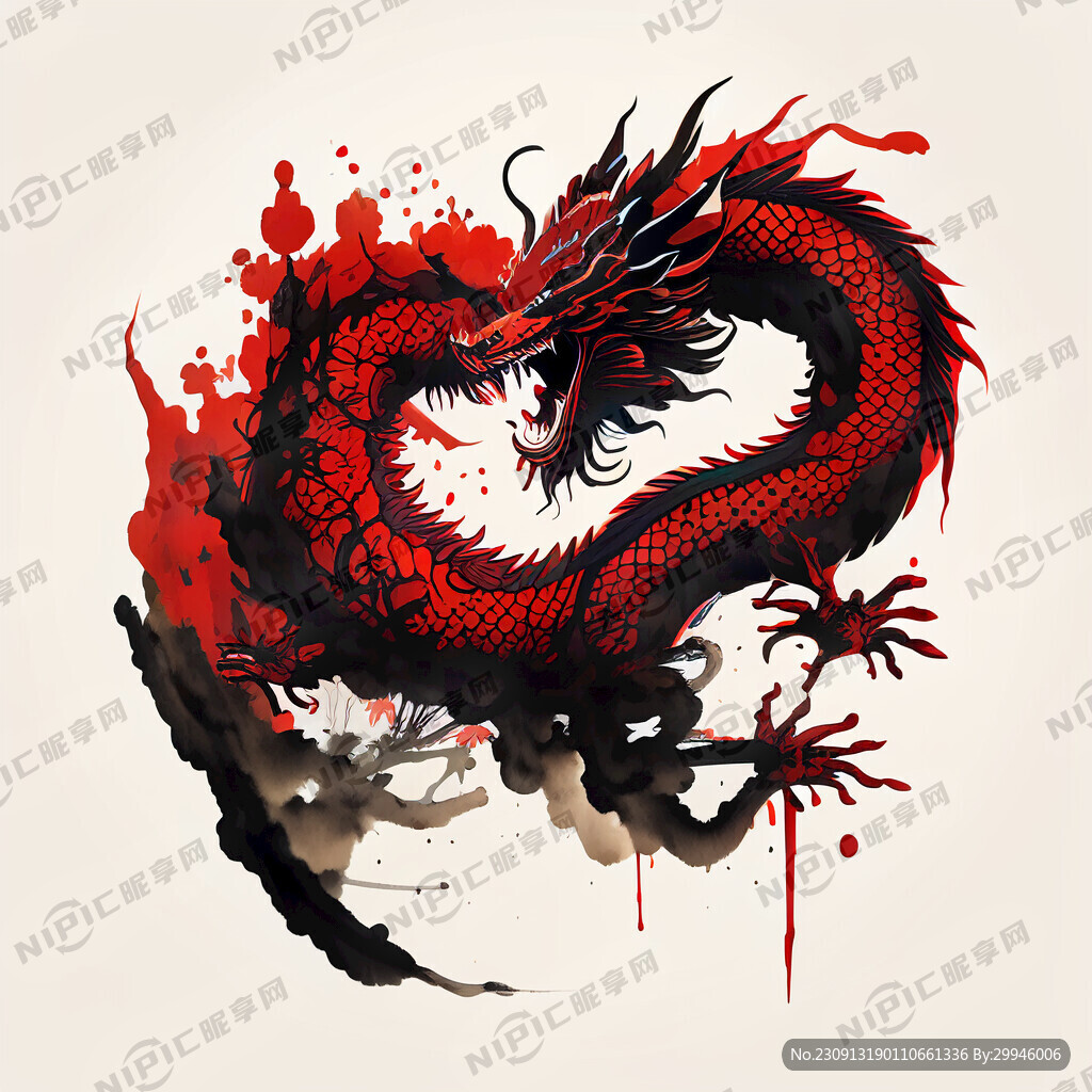 红色中国龙具有活力轮廓清晰高清